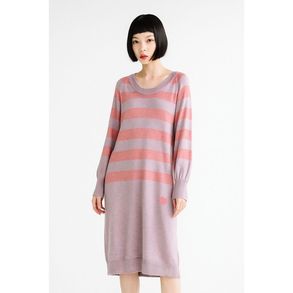 Cat's Tsumori Chisato Striped Cashmere and Angora Blend Long Sleeve Sweater Dres